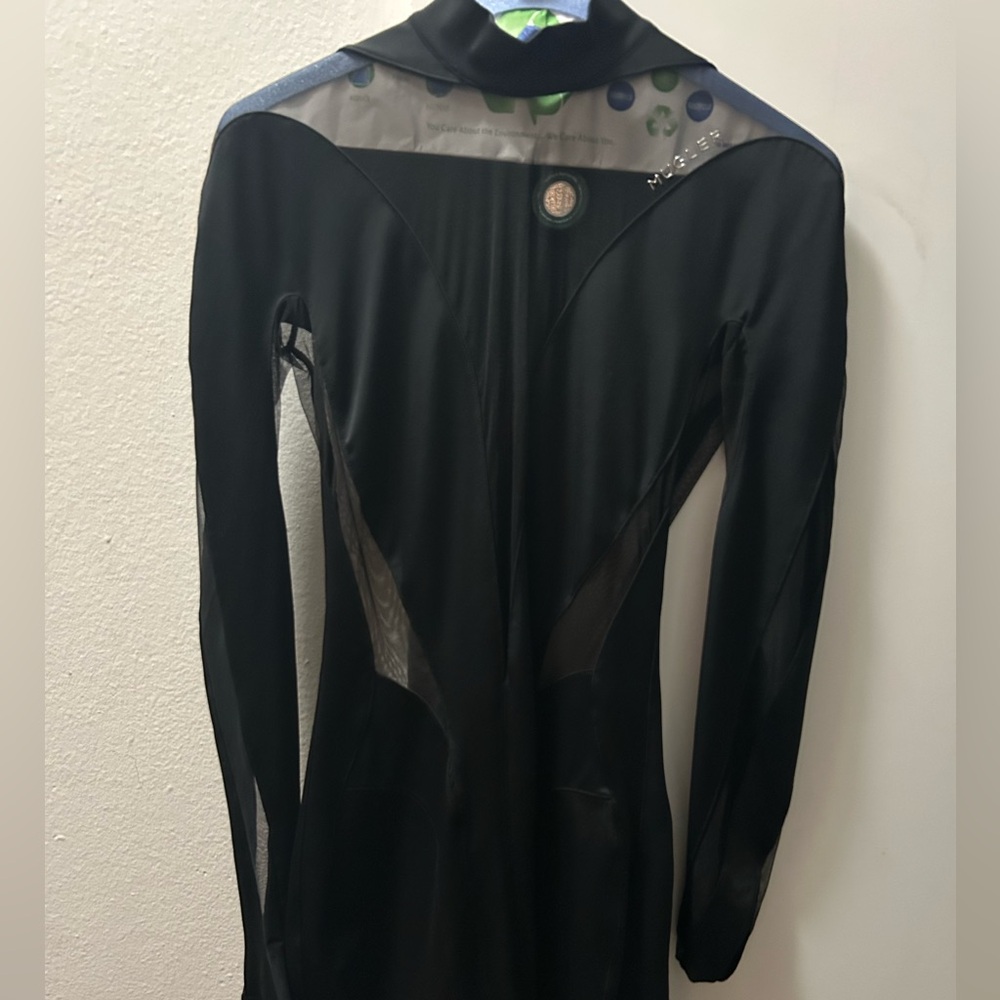 Mugler Black Mesh-Panel Mini Dress